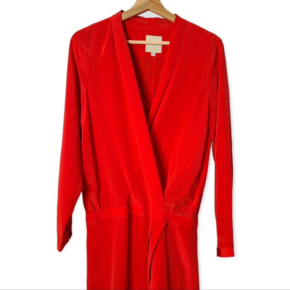 MICHELLE MASON Obi Tomato Red Silk Lace Wrap Drape Dress - Picture 2 of 8